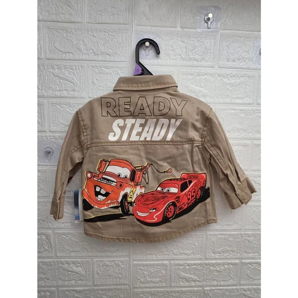 Disney Pixar Cars Jacket Tan Brown Lightning McQueen Mater Size 12 months Nwt